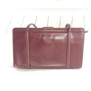 Ann Taylor Merlot Red Leather Contrast Stitch Elegant Shoulder Handbag Purse